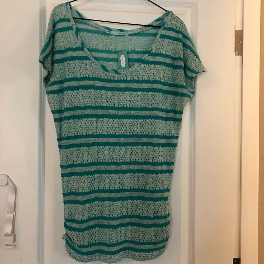 NWT Maurices teal green crochet short sleeve tunic